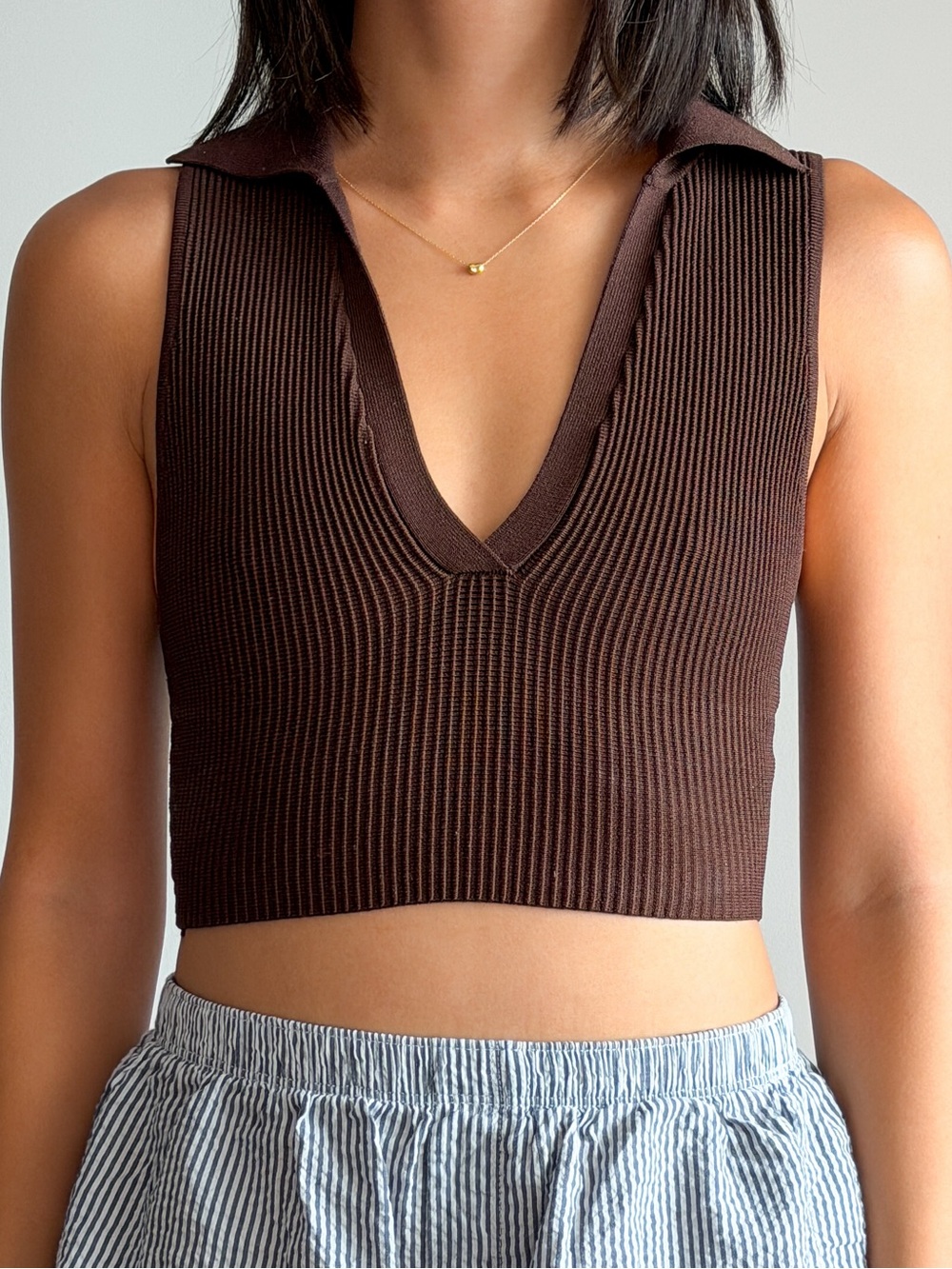 Aritzia collared sculpt knit crop top